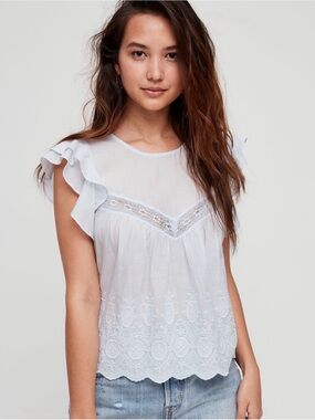 Aritzia Sunday Best Light Blue Embroidered Ruffle Sleeve Camisole